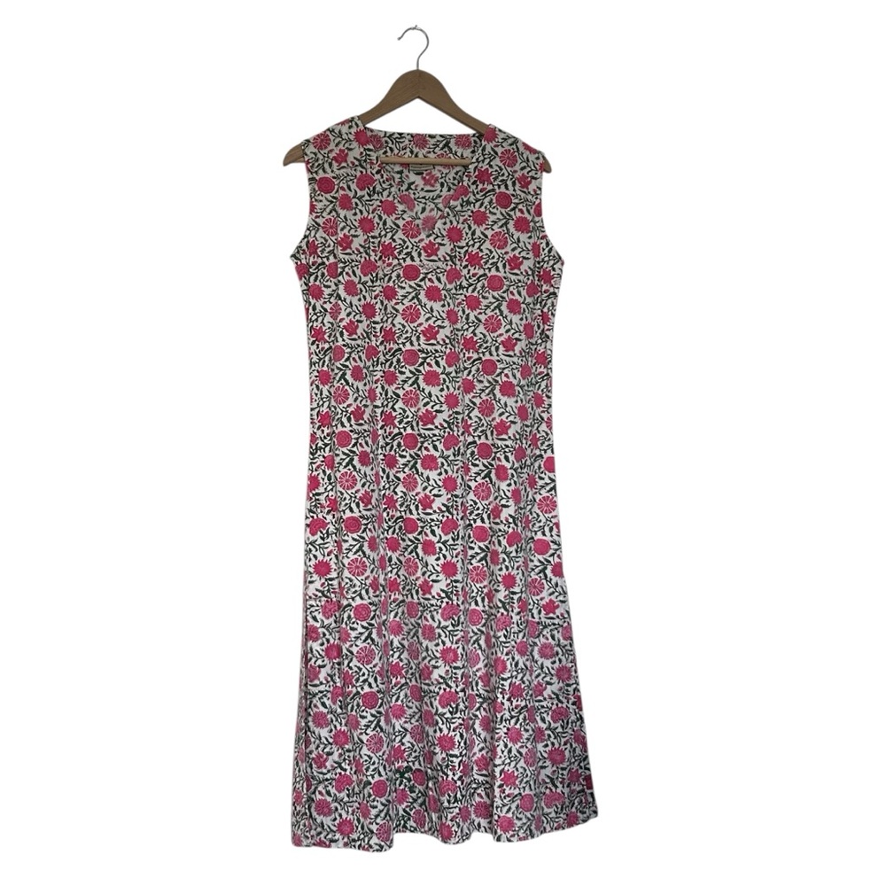 Sleeveless Pink Floral Cotton Maxi Dress